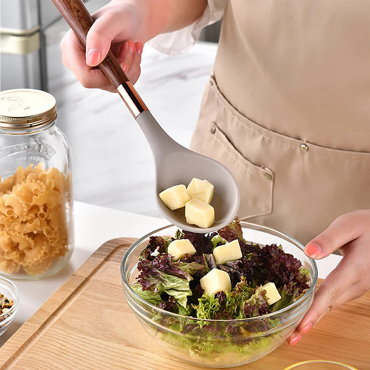 8pcs Silicone Kitchenware Set Pot Shovel Soup Spoon Spaghetti Claw Cooking Set with Storage Rack Household Kitchen Tools Set