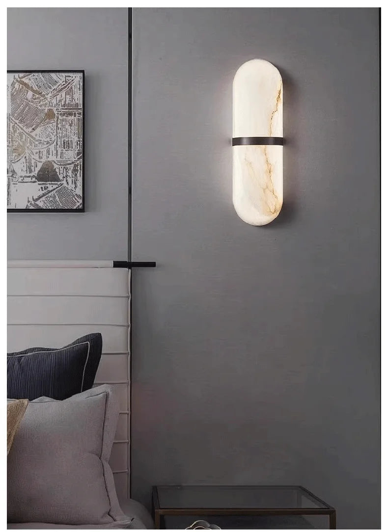 Oval Copper Natural Marble Wall Lamp Post-Modern drawing room Hotel Bedroom Wall Sconce Minimalist New Style Lighting Fixture