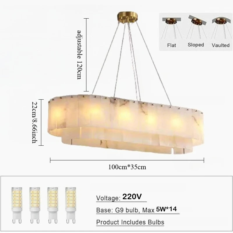Rectangle Alabaster Chandelier for Living Room Bathroom Dining Room Decor Kitchen Foyer Adjustable Modern Marble Pendant Light