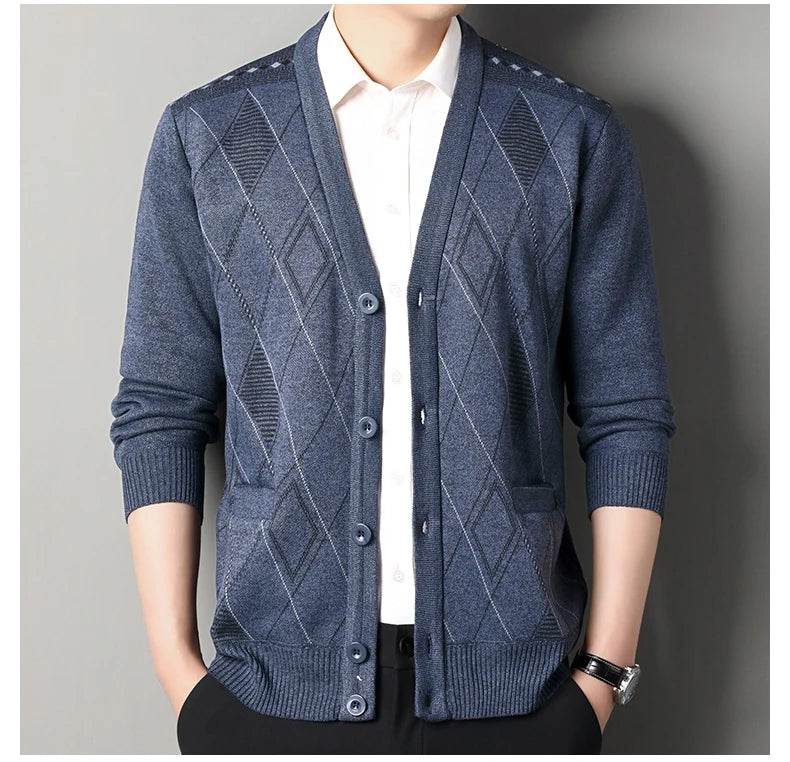 Men's Casual Cardigan Jacket V-neck Sweater Men's Autumn Winter Clothes Button Knit Cardigans Mens Knitting Sweaters Outwear - AIAZ