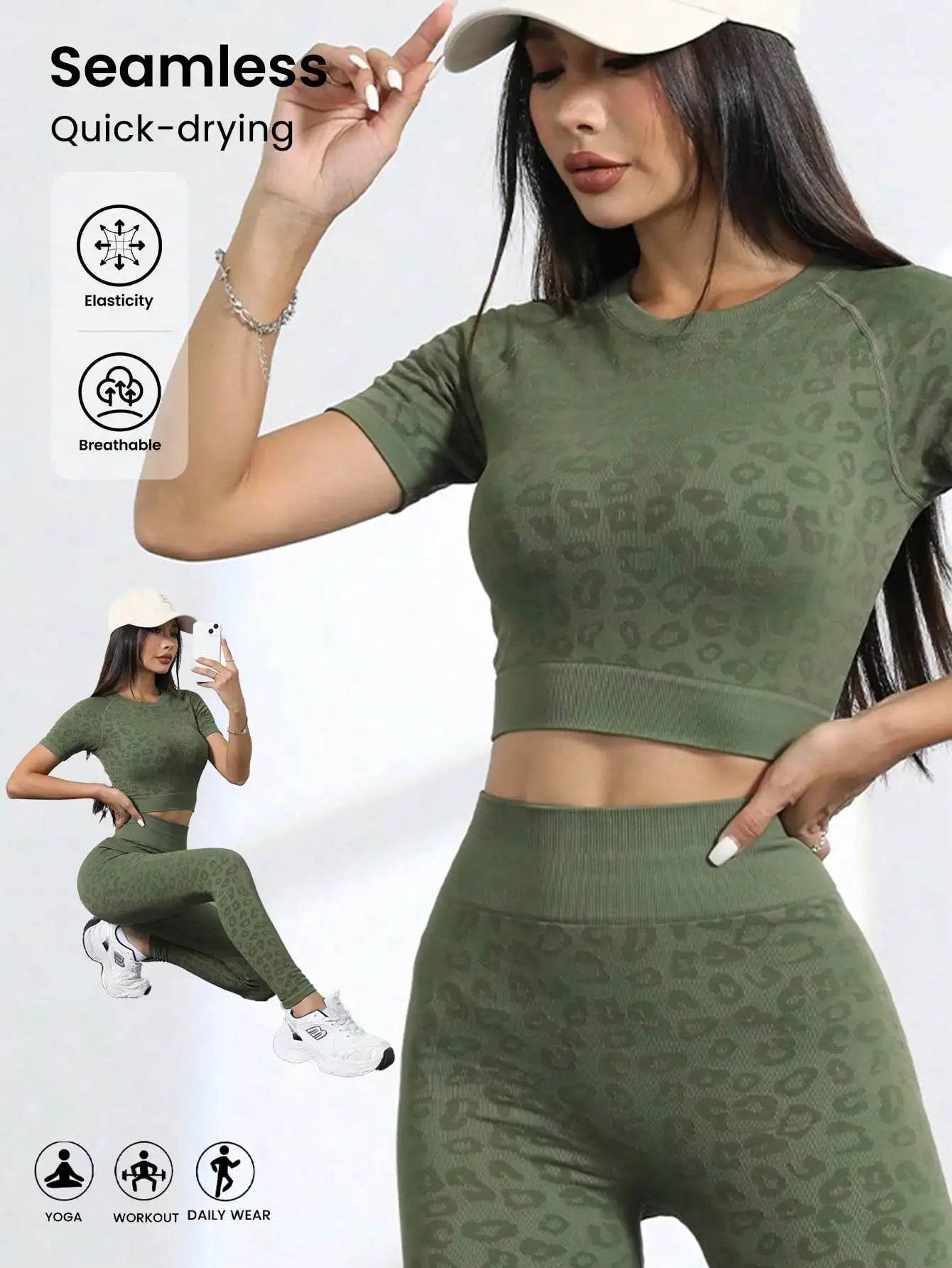 Workout Sets for Women Two Piece Outfits Seamless High Waist Leggings Yoga Crop Tops Athletic Sports Gym Sets - AIAZ