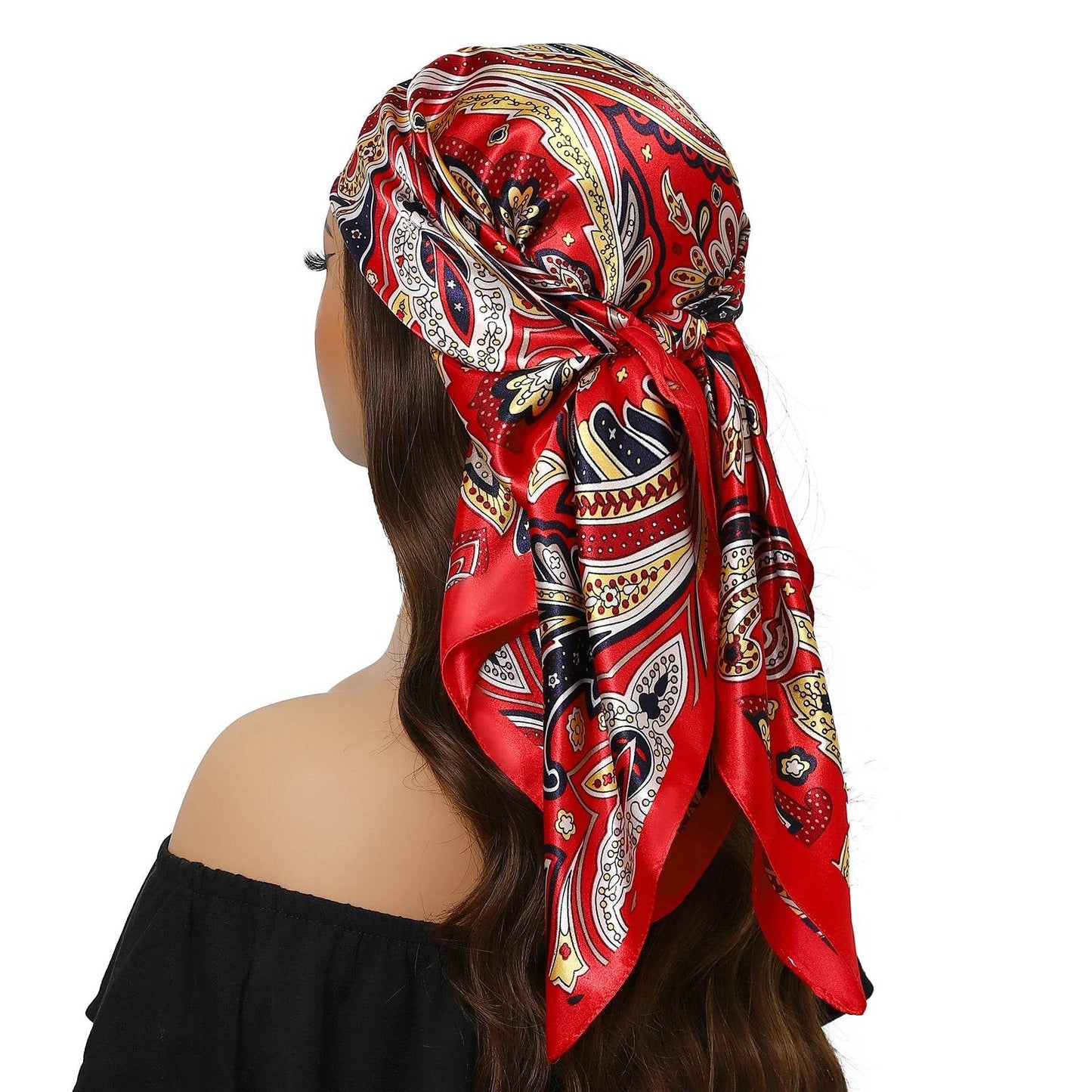 Head Scarf Women Luxury Brand Square 90*90cm Silk Foulard Satin Bandana Cheveux Soft Neckerchief Hijab Hair Scarves For Ladies - AIAZ