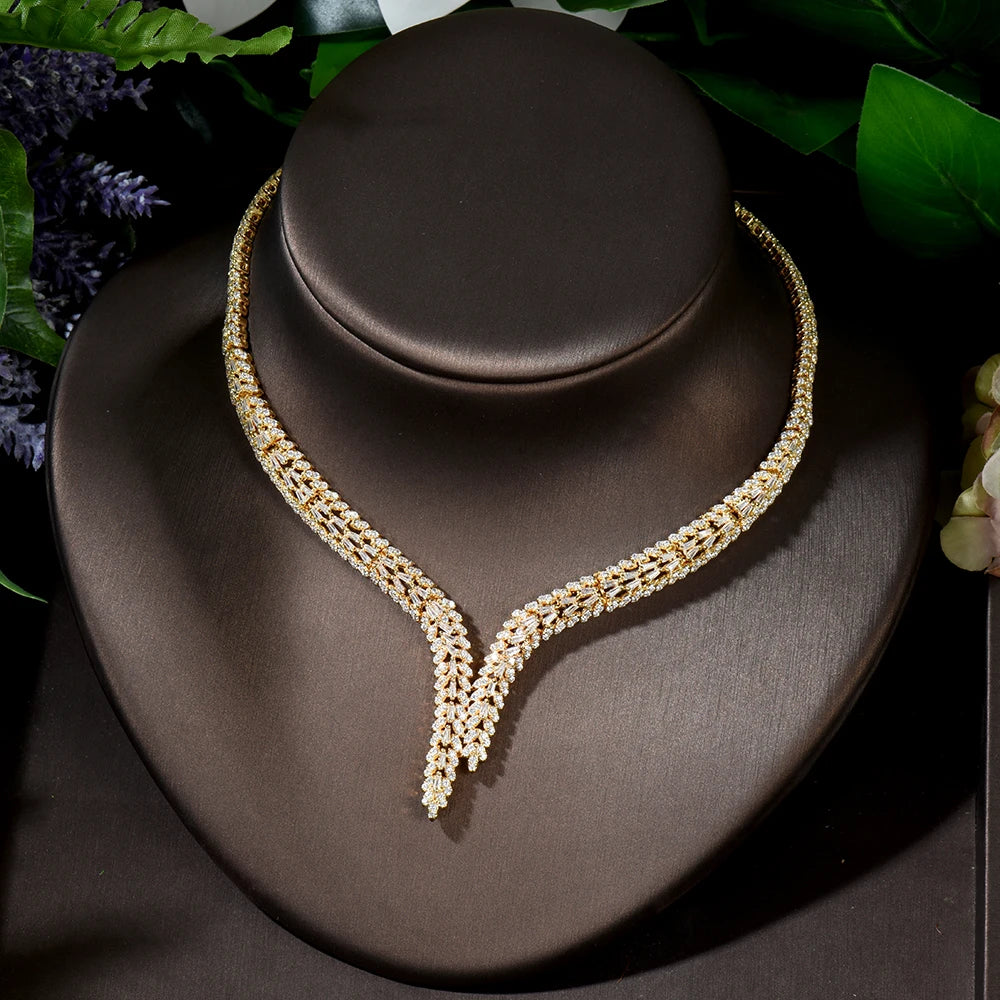 4pcs Bridal Zirconia Full Jewelry Sets For Women Party, Luxury Dubai Nigeria CZ Crystal Wedding Jewelry Sets