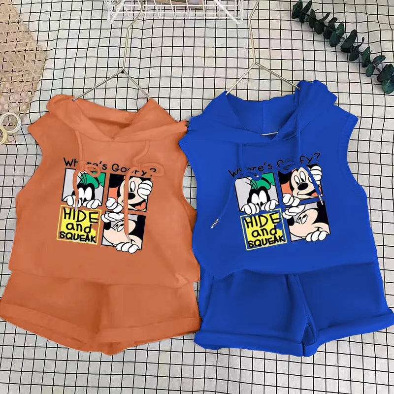 Cartoon Mickey T-shirt Vest+Shorts 2Pcs Suit Children's Sets Children's Top and Bottom Clothes Set Clothing Kids Outfits Disney
