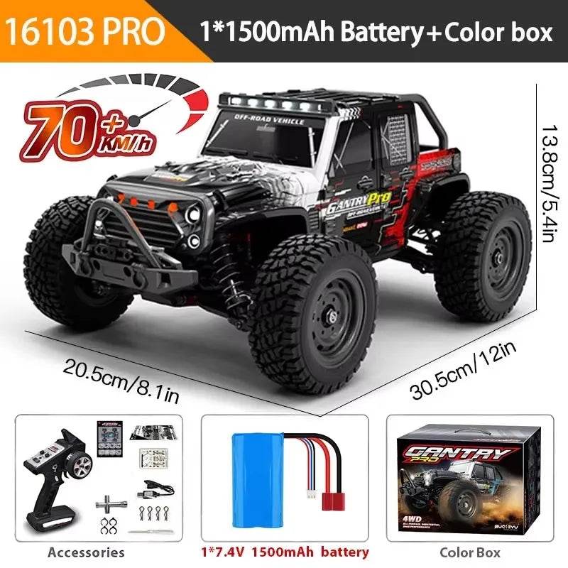 1:16 4WD RC Car 70KM/H Or 50KM/H With LED Remote Control Cars High Speed Drift Monster 4x4 Truck for Kids vs Wltoys 144001 Toys - AIAZ
