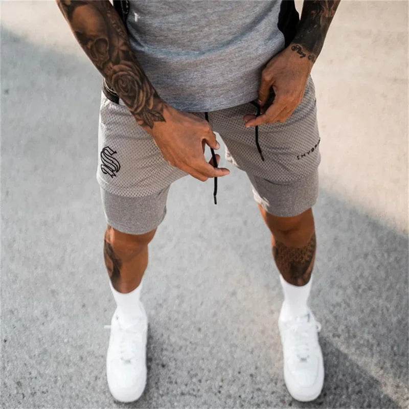 2025 summer mesh Sports Shorts Men Double-deck Jogging Running Shorts Men 2 IN 1 Mens GYM Shorts Fitness Workout Short Pants Man - AIAZ