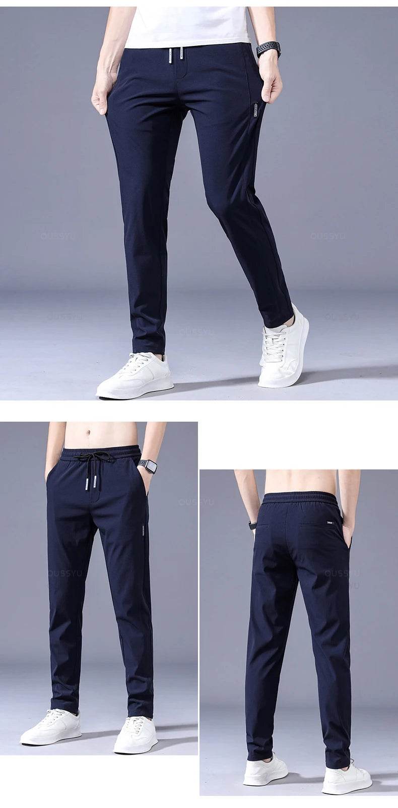 2025 Men's Trousers Spring Summer New Thin Green Solid Color Fashion Pocket Applique Full Length Casual Work Pants Pantalon - AIAZ