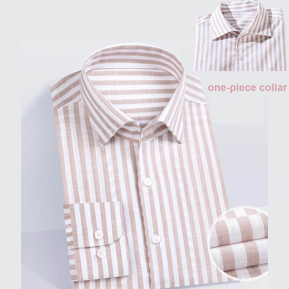 2025 Luxury Linen-Like Shirts Man Shirts Green Striped Shirts For Man Wrinkle Resistant Formal Shirt Luxury Designer Clothes Man - AIAZ