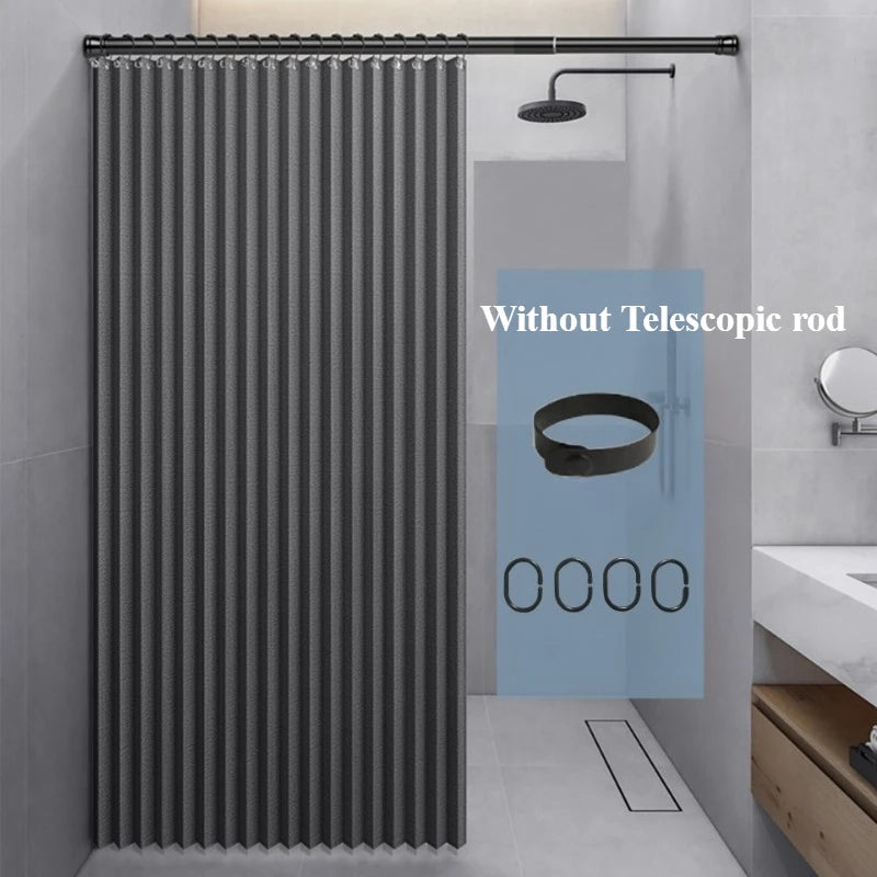 Foldable Shower Curtain with Hooks Bathroom Partition Waterproof Non-woven Fabric Dry And Wet Separation Shower Curtain