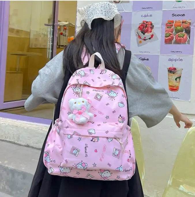 Hello Kitty backpack for junior high school students cute cartoon fashion school bag large capacity school bag for women - AIAZ