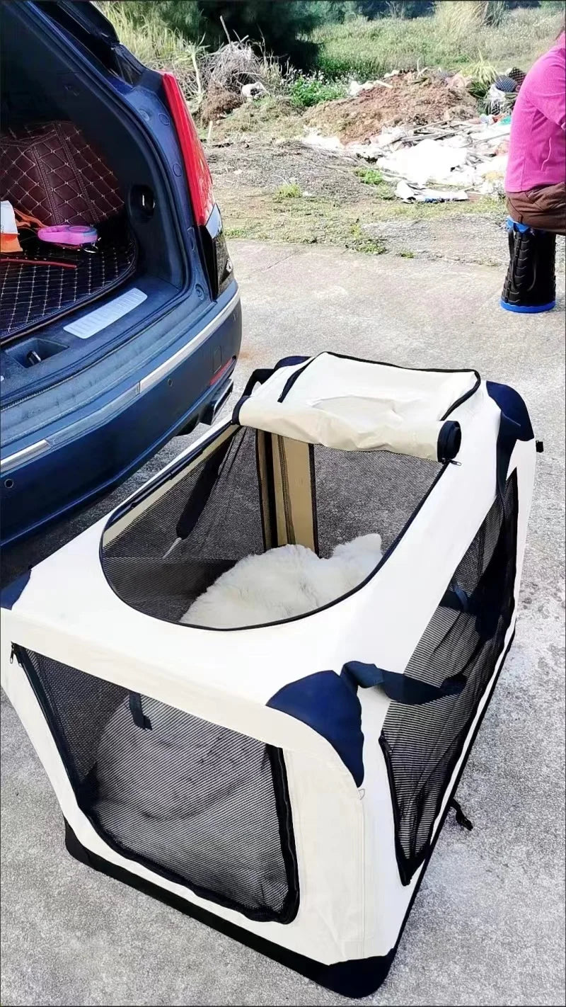 Dog Cage Car Kennel Outing Carrying Bag Pet Luggage Car Travel Cage Cat and Dog Cage Folding Medium and Large Dogs