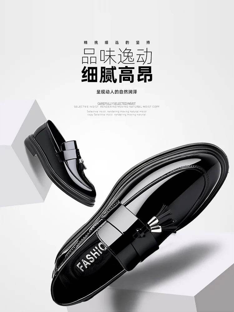 2024 New Men's Casual Business Leather Shoes Bright Black Wedding Banquet Dress Leather Shoes Large fashion Men's Shoes 38-48 - AIAZ