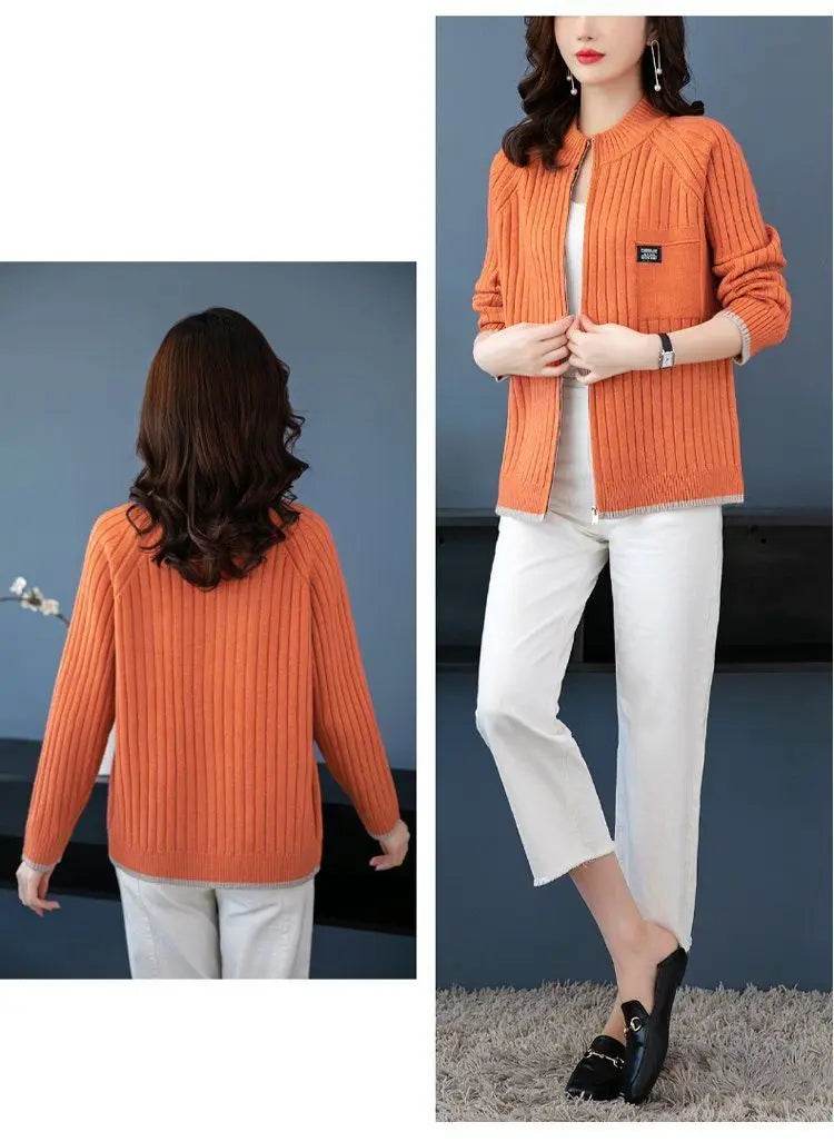Knitted Cardigan Women's Coat 2025 Autumn Winter New Long sleeved Casual Zipper Sweaters Outwear Female Short Knitt Jacket - AIAZ
