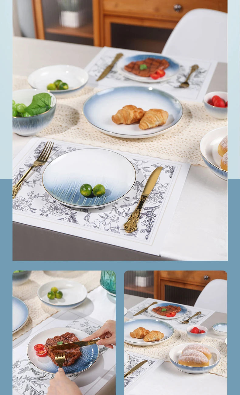 Luxury Ceramic Tableware Sets 24PCS Bone China Cutlery Microwave Dishwasher Safe Durable Elegant Ceramic Plates Dinner Sets