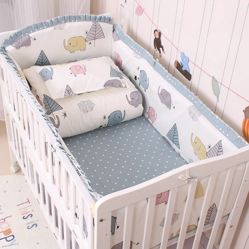6/9pcs Elephant Baby Bedding Set Cotton Bedroom Decor Baby Girl Boy Crib Bed Linens Bed Bumper 120*60/120*70cm