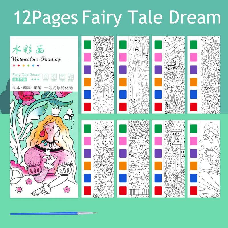 12Pages Coloring Books Portable Watercolor Painting Book Graffiti Picture Books Painting Drawing Toys For Children Gift - AIAZ