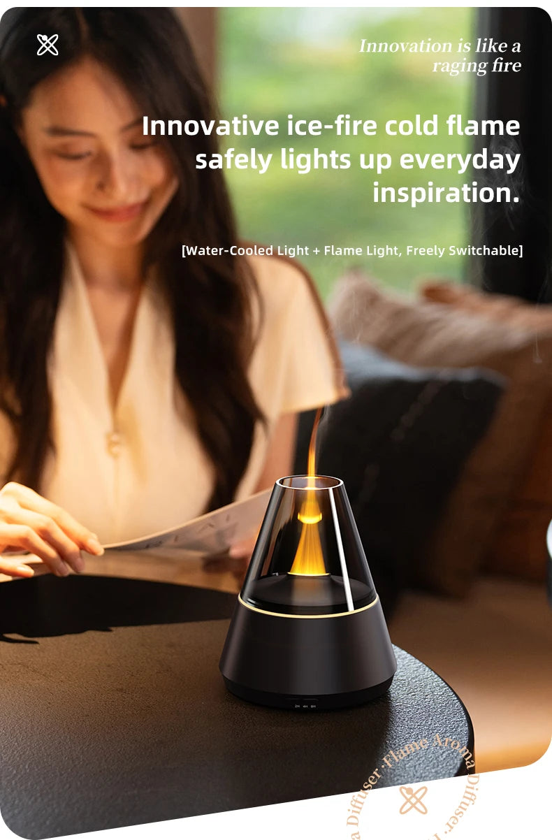 New Colorful Simulated Flame Night Light with Ultrasonic Air Humidifier 150ml Candle Flame Essential Oil Aroma Diffuser for Home