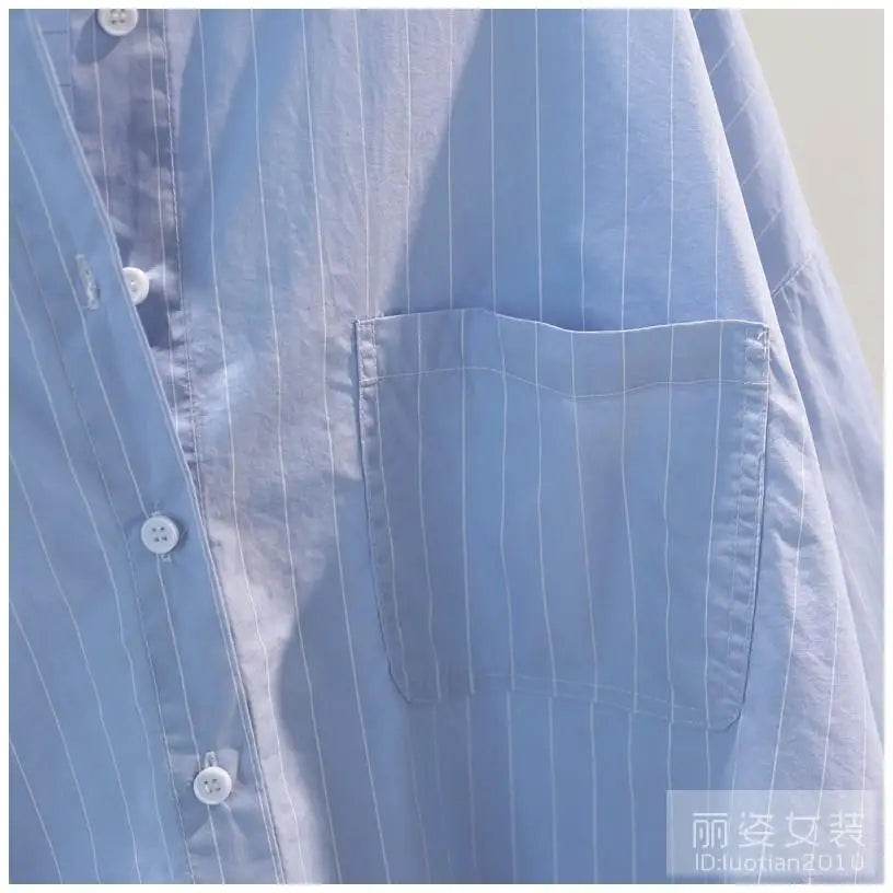 Women's Clothing 2023 Striped Simplicity Fashion Casual Spring Summer Thin Pockets Turn-down Collar Button Loose Formal Blouses - AIAZ