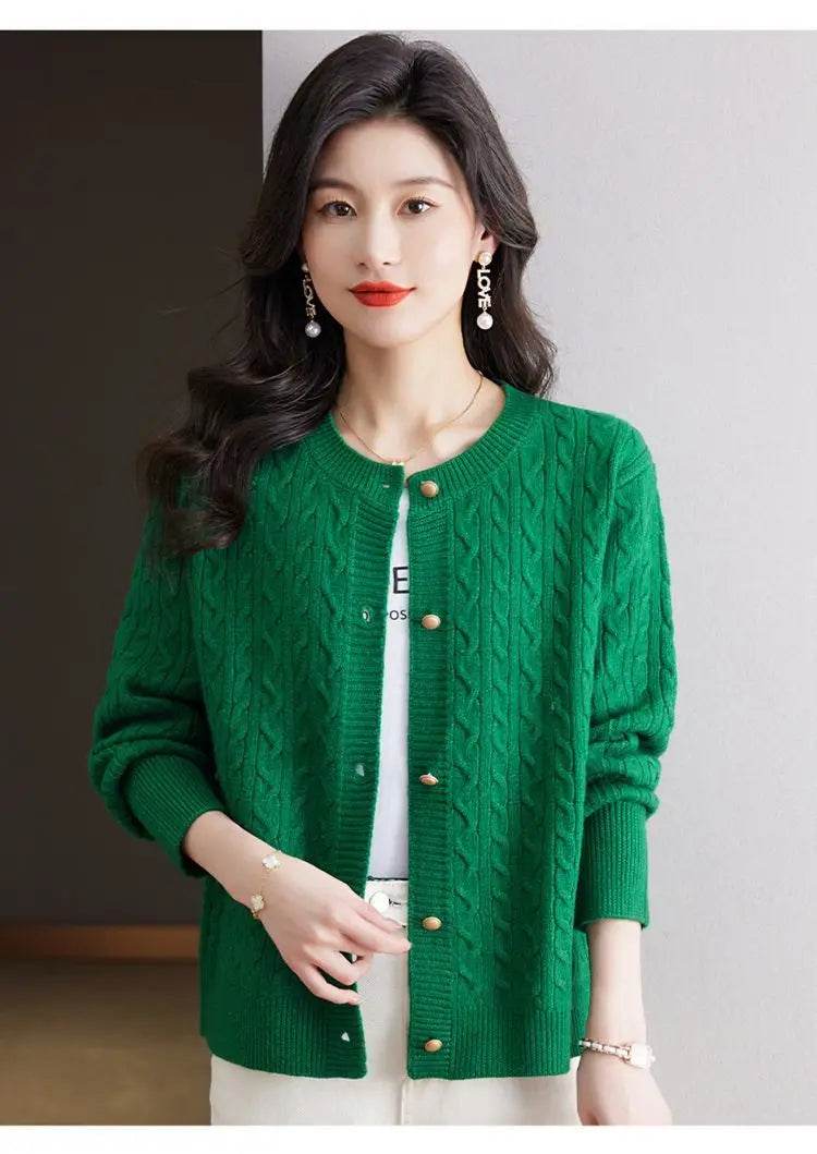 Knitted Cardigan Women's Short Spring Autumn New Top Round Neck Loose Fashionable Sweater Casual Jacket - AIAZ