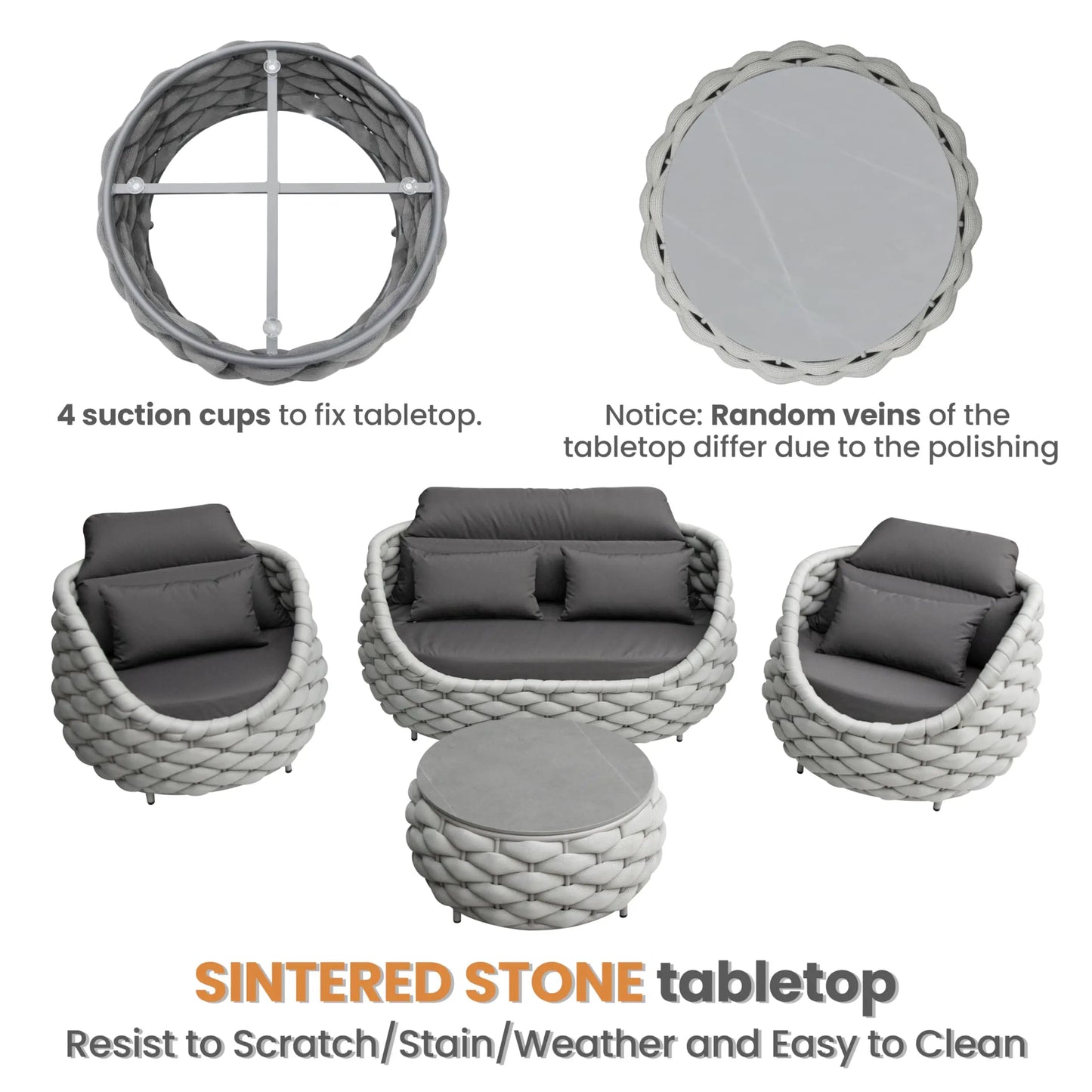 Outdoor Rattan Sofa Set, 2-Seat Patio Furniture for Balcony, Terrace, Villa or Courtyard, All-Weather Wicker Lounge Chair Combo