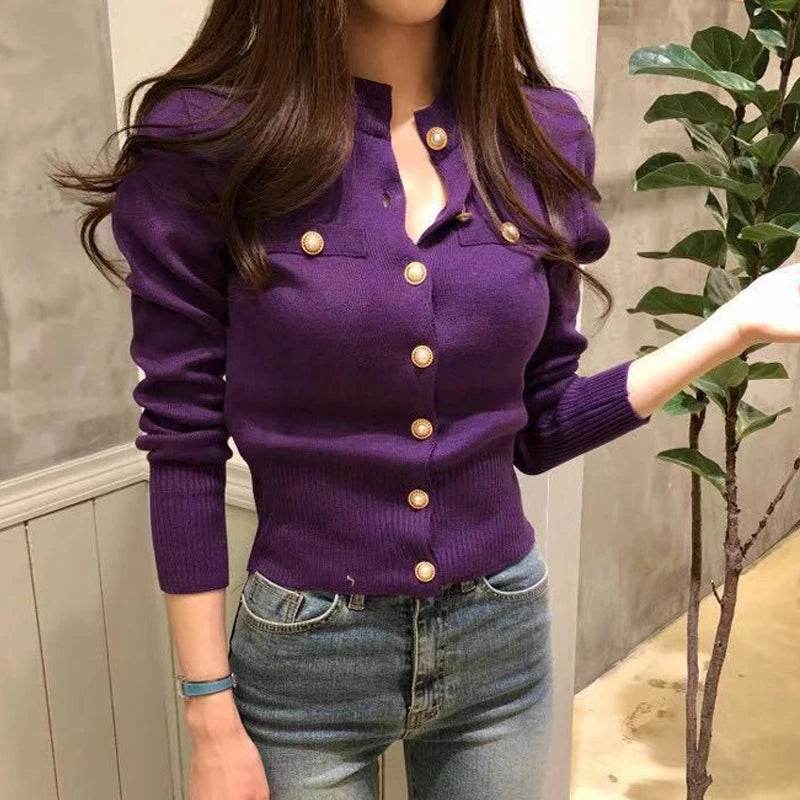 2025 Autumn Long Sleeve Fashion Women Cardigans Sweater Knitted Coat Short Casual Single Breasted Korean Slim Chic Ladies Tops - AIAZ