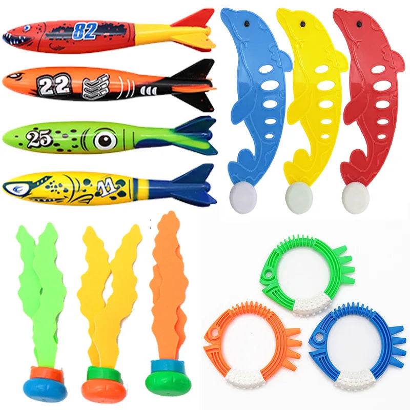 Swimming Diving Toys Children's Fish Dolphin Buoy Pool Treasure Hunt Diving Water Diamond Kids Water Game Toys Set Reusable Gift - AIAZ