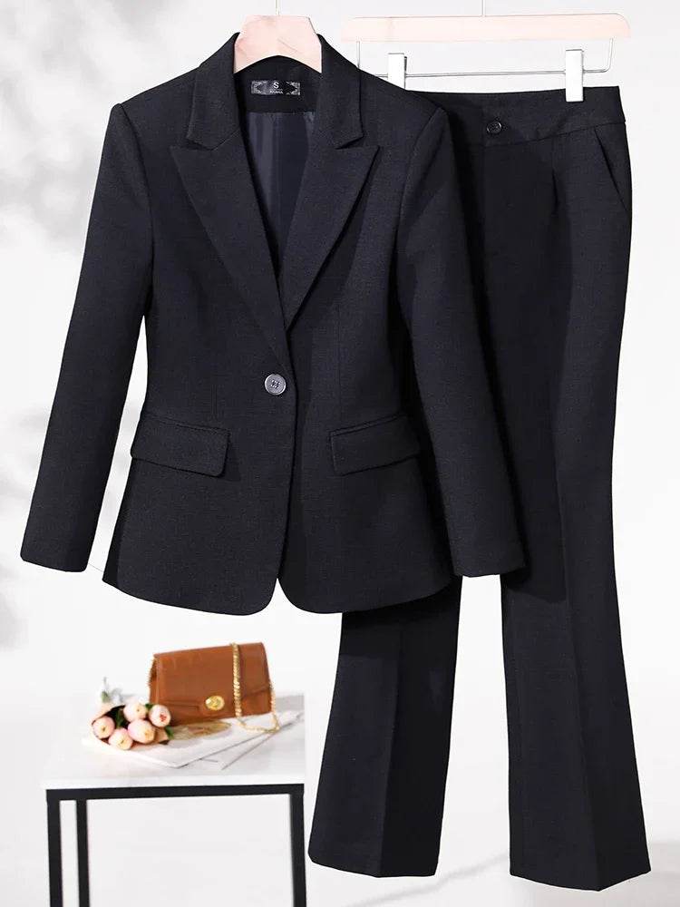 Business Work Wear 2 Piece Set Purple Blue Red Black Long Sleeve Blazer And Trouser Women Pant Suit Formal - AIAZ