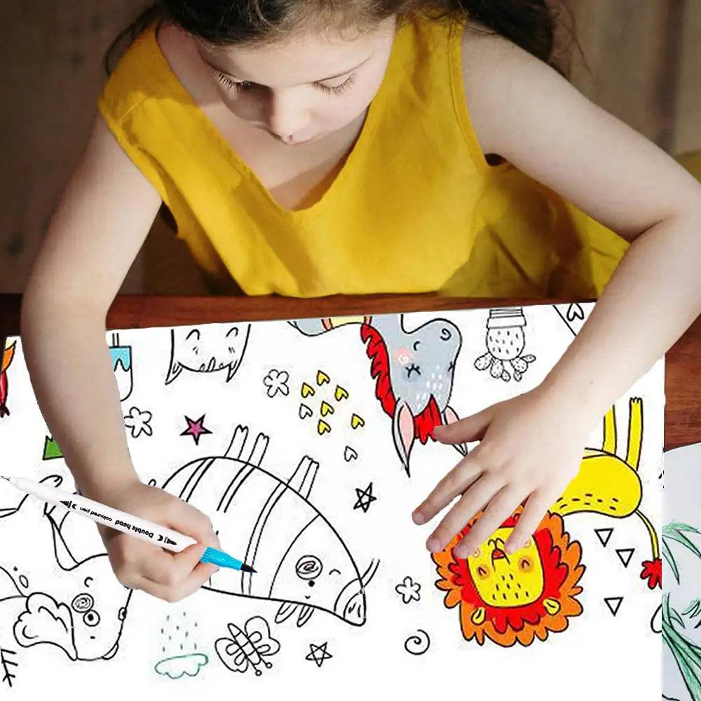 90cm Animal Children's Drawing Roll DIY Coloring Paper Roll Color Filling Graffiti Paper-cut for Kids Painting Educational Toys - AIAZ