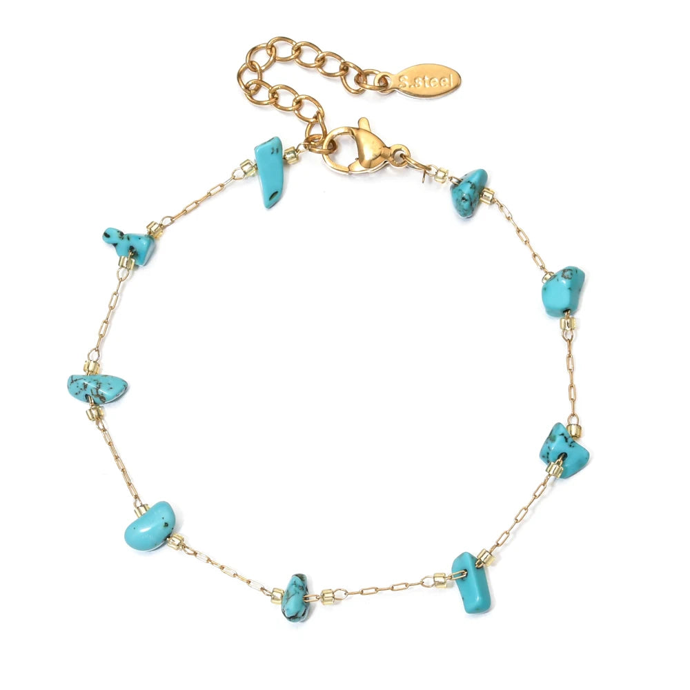 Irregular Natural Stone Stainless Steel Chain For Women Gilrs Gold Color Bracelet Femme Summer Jewelry Gift Adjustable for Women