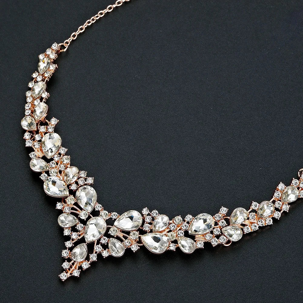 Fashion Crystal Bridal Necklaces Earrings Shining Elegant Rhinestone Jewelry Set Exquisite Necklace Earrings Set Banquet