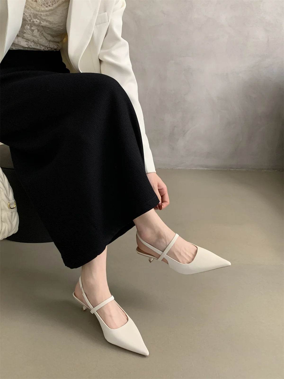 Bailamos Women Sandals Pointed Toe Elegant Low-heel Shoes Summer Fashion Slingback Woman Mules Shoes Pumps Dress Shoes - AIAZ