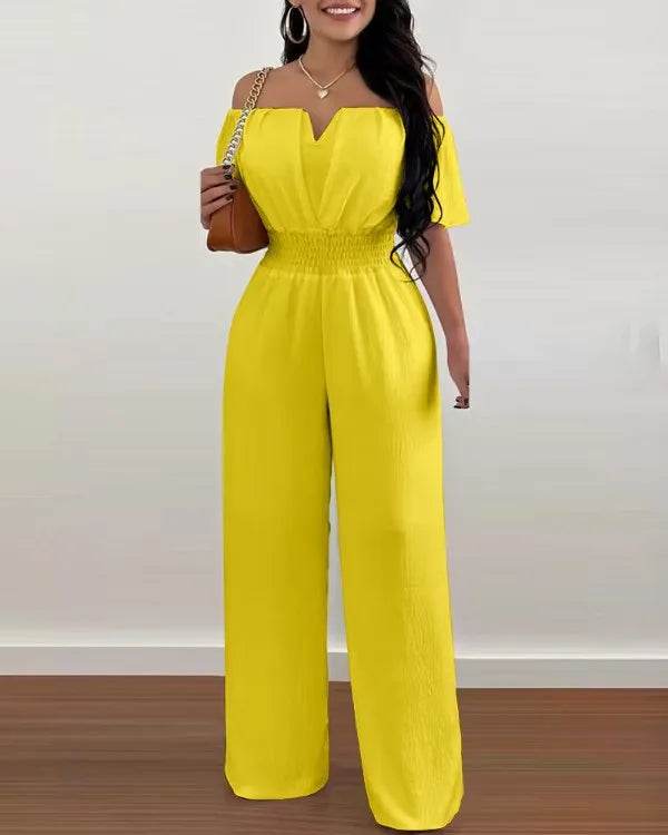 Lady Print High Waist Jumpsuit Sexy Off Shoulder Short Sleeve Wide Leg Pants Jumpsuits Women Fashion Casual Summer Women Clothes - AIAZ