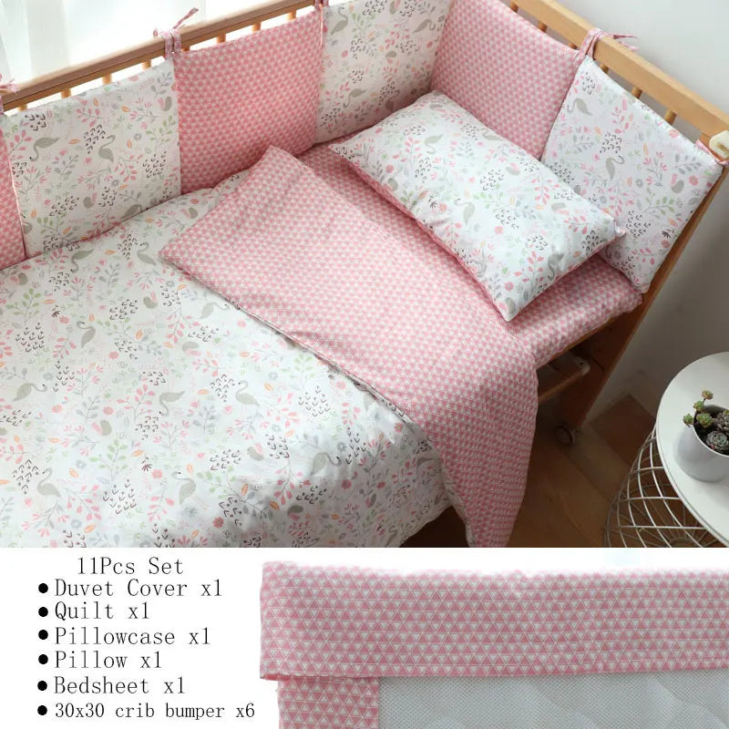 Baby Bedding Set Soft Cotton Baby Cot Kit Crib Bedding Set Quilt Duvet Cover Pillow Pilowcase Sheet Bumpers Baby Room Decoration