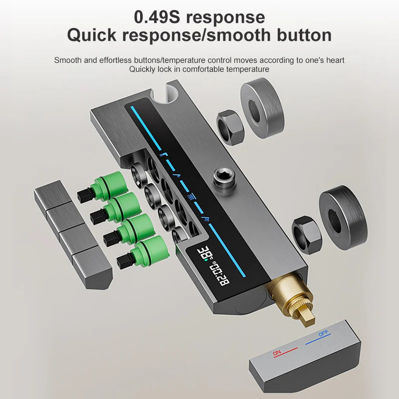 Bathroom Shower Full Set Gray Digital Display Shower System Set  Piano Button With Ambient Light Faucets Shower Head