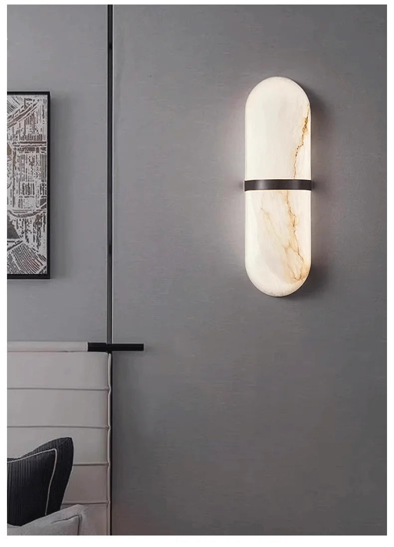 Oval Copper Natural Marble Wall Lamp Post-Modern drawing room Hotel Bedroom Wall Sconce Minimalist New Style Lighting Fixture