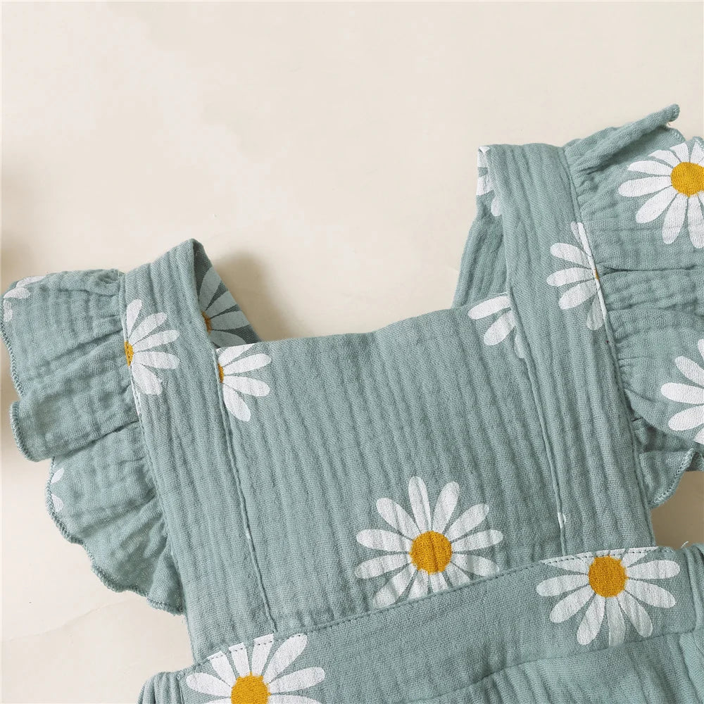 Summer Newborn Infant 0-18Month Baby Girls Romper Sunflower Print Sleeveless Cute Kids Onepiece Jumpsuit
