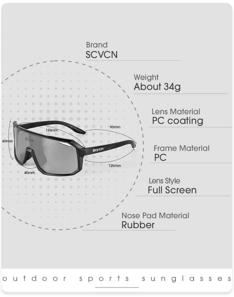 SCVCN Men Bike Photochromic Glasses Cycling Sunglasses for Women Sports Running MTB Biking Eyewear Road Mountain Bicycle Goggle