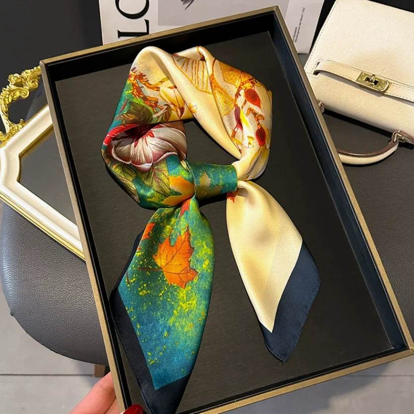 Women Fashion Versatile New Silk Scarves 70x70cm Square Scarf Korean Version Neck Protection Spring and Autumn Vintage Scarf - AIAZ