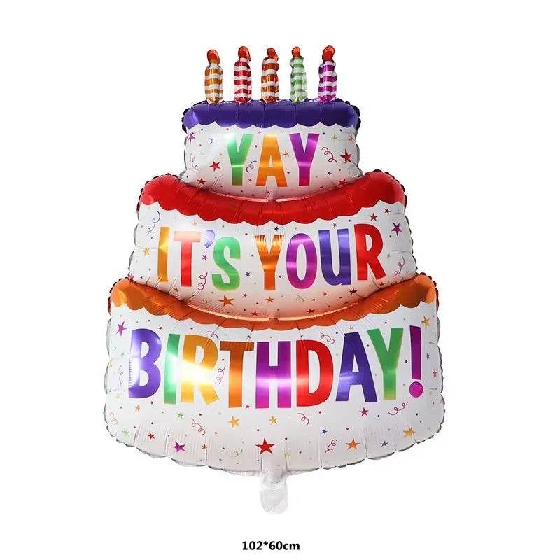 Large Cake Balloons Happy Birthday Cartoon Bear Foil Helium Balloons for Kids Baby Shower Decoration Props Supplies Toys Globos - AIAZ
