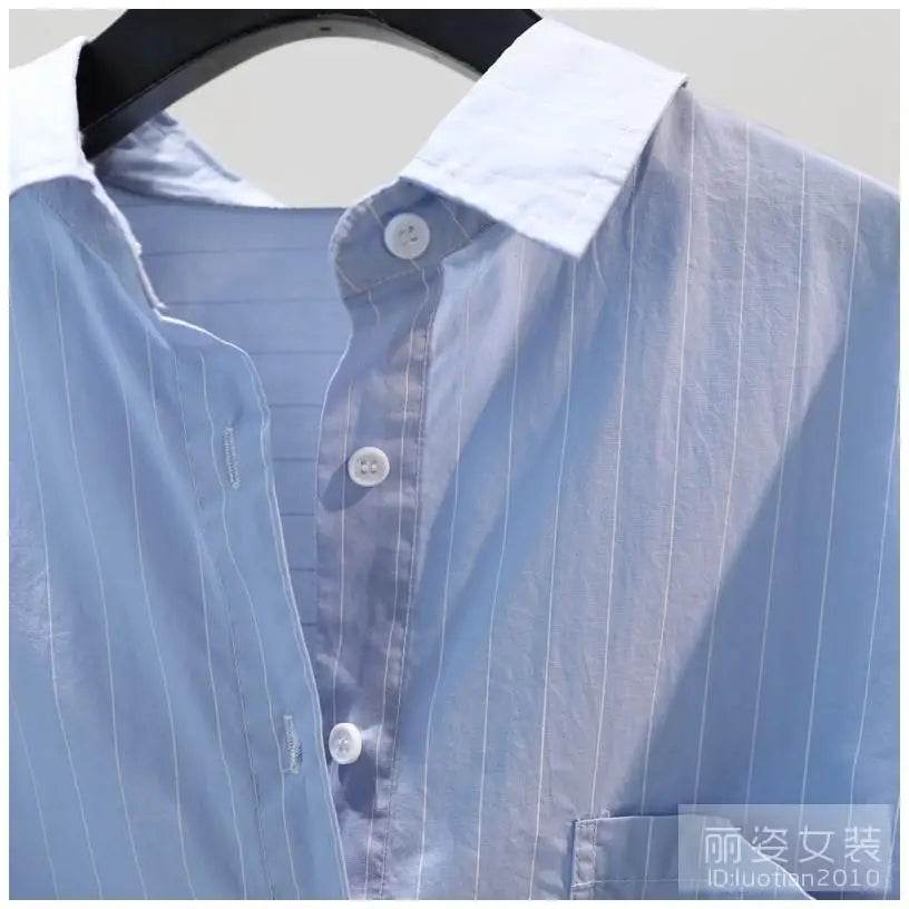 Women's Clothing 2023 Striped Simplicity Fashion Casual Spring Summer Thin Pockets Turn-down Collar Button Loose Formal Blouses - AIAZ