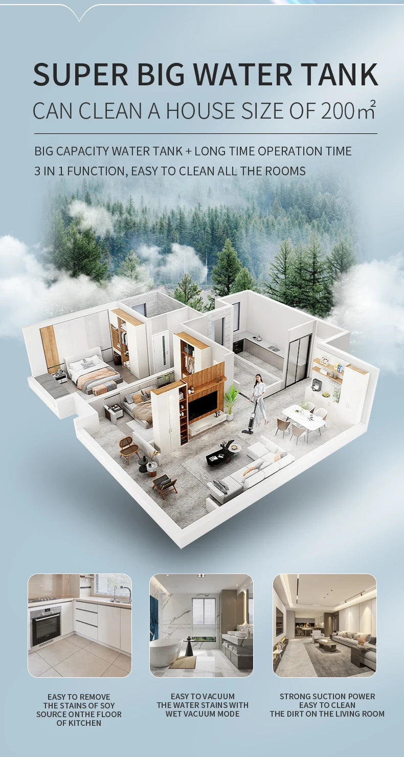 Liectroux i7Pro Cordless Vacuum Cleaner for Wet And Dry Cleaning, Smart Washing for Home Multi Surface Floor,14Kpa, Self-drying