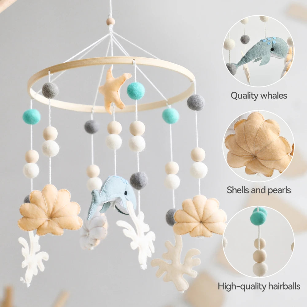 Baby Mobile Crib Bed Bell Musical Rattles Toys Soft Felt Cartoon Animal for Infants Nursery Mobiles Forest Animals Crib Toys