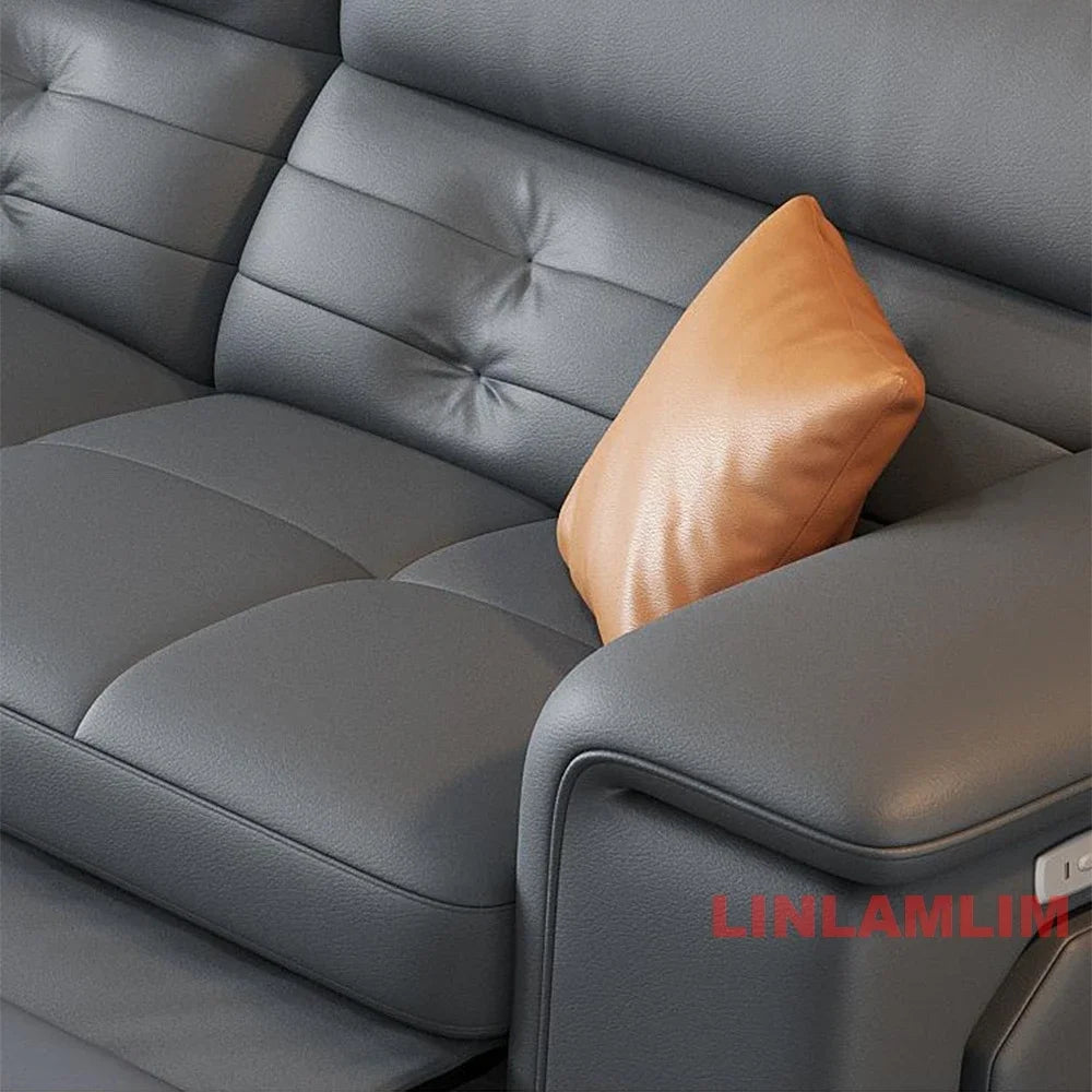 MINGDIBAO Sectional Sofa Bed with Storage, Genuine Leather Reclining Couch, Space-Saving Convertible Sleeper Sofa in Living Room