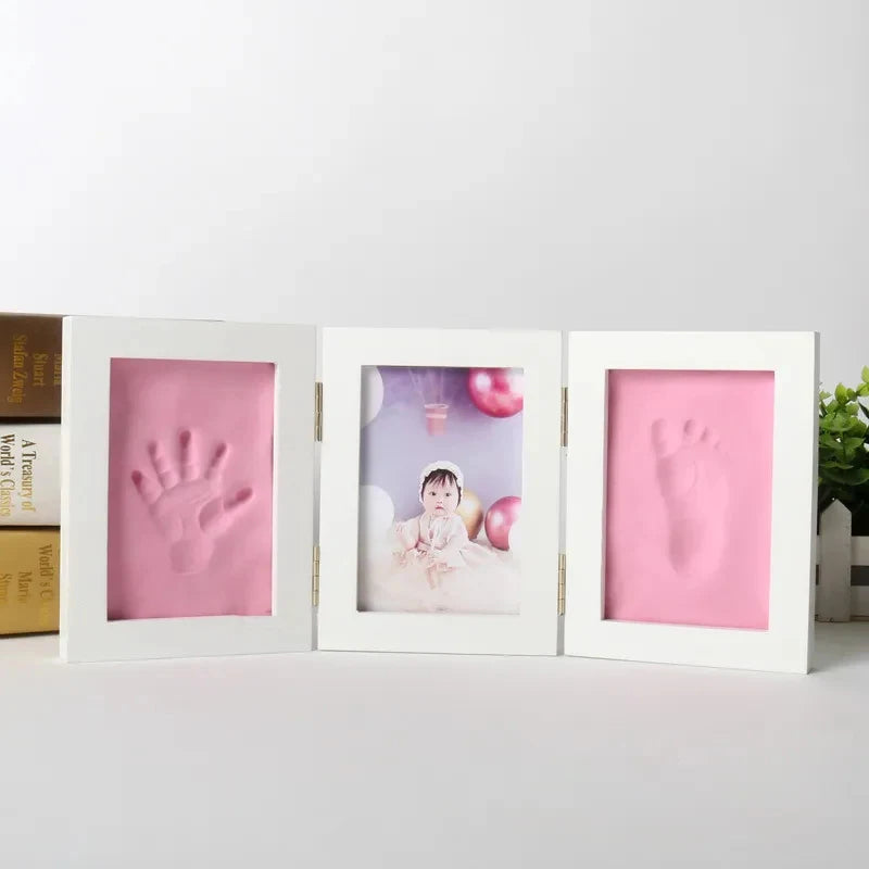 New Baby Handprints Footprints Hands Feet Mold Maker Baby Photo Frame With Cover Fingerprint Mud Set Baby Growth Memorial Gift