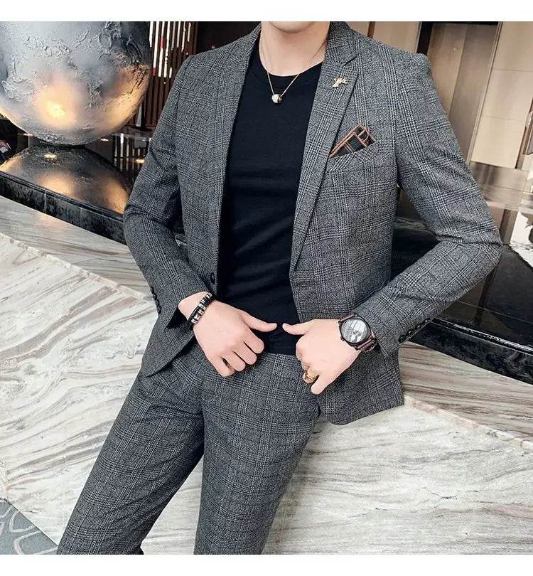 2025 Suit (Blazer+ Pants) Men's Fashion Hosts British Style Work Business Wedding Casual Art Style Elegant Gentleman Suit M-5XL - AIAZ