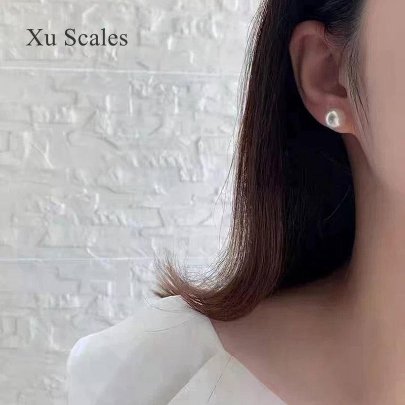 Super Bright Round White Fresh Water Natural AK Pearl Small Bulb Mirror Earrings S925 Sterling Silver Basic Simple Commuting