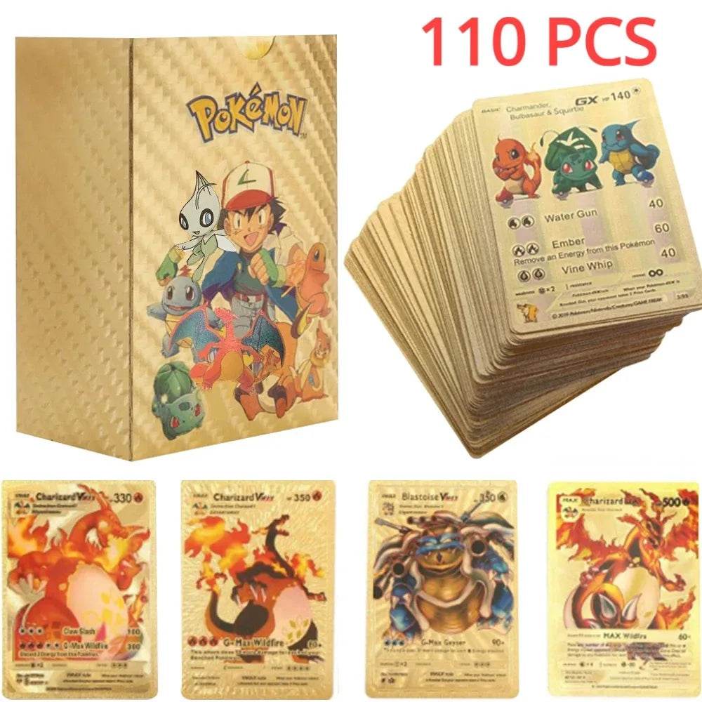 27-110pcs Pokemon Cards Pikachu Gold Silver Black Colorful Vmax GX Vstar Spanish English French German Collection Card Toys Gift - AIAZ