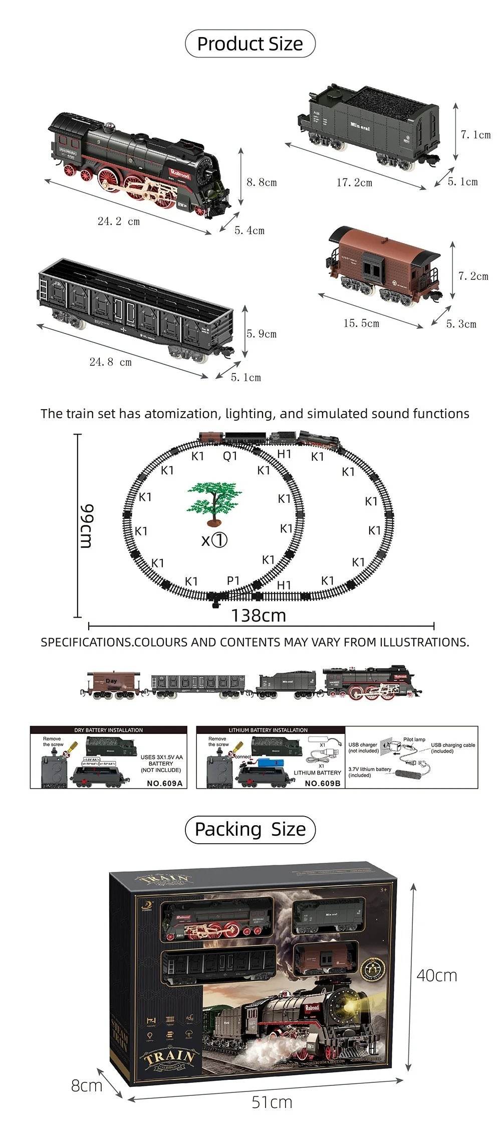 Electric Remote Control Steam Train Toy Green Children's Small Train Color Box Boy's Birthday Gift - AIAZ