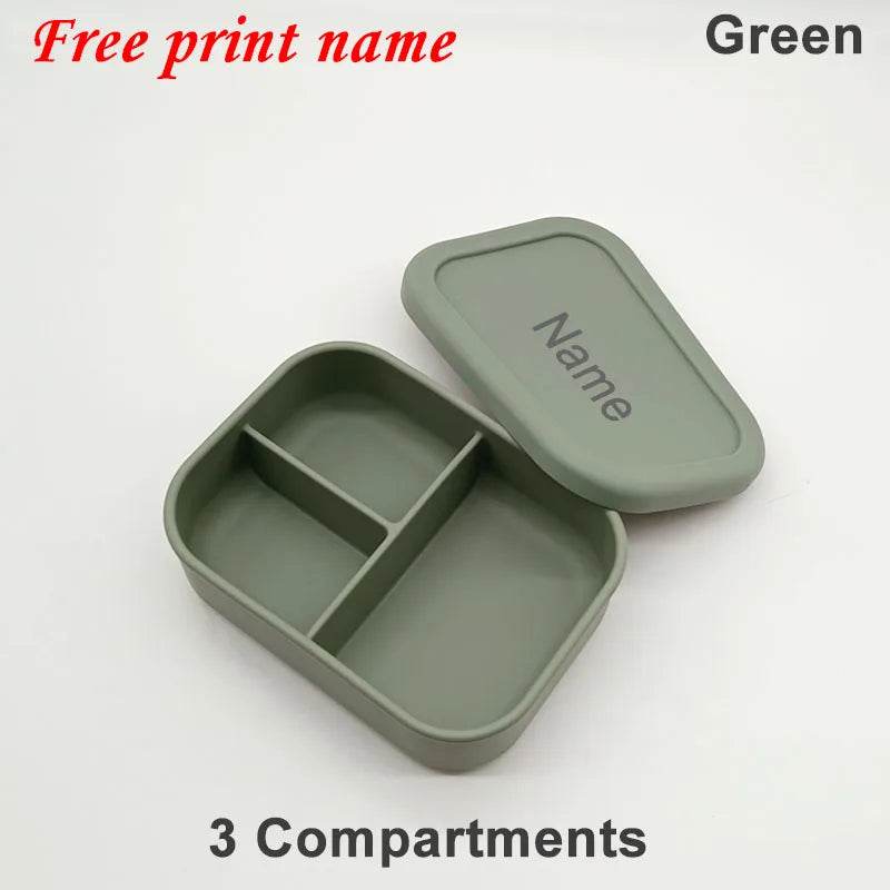 Personalized Name Lunch Box 3 Compartment Silicone Bento Box Portable Leak Proof Microwave Oven Lunch Box Picnic Food Container - AIAZ
