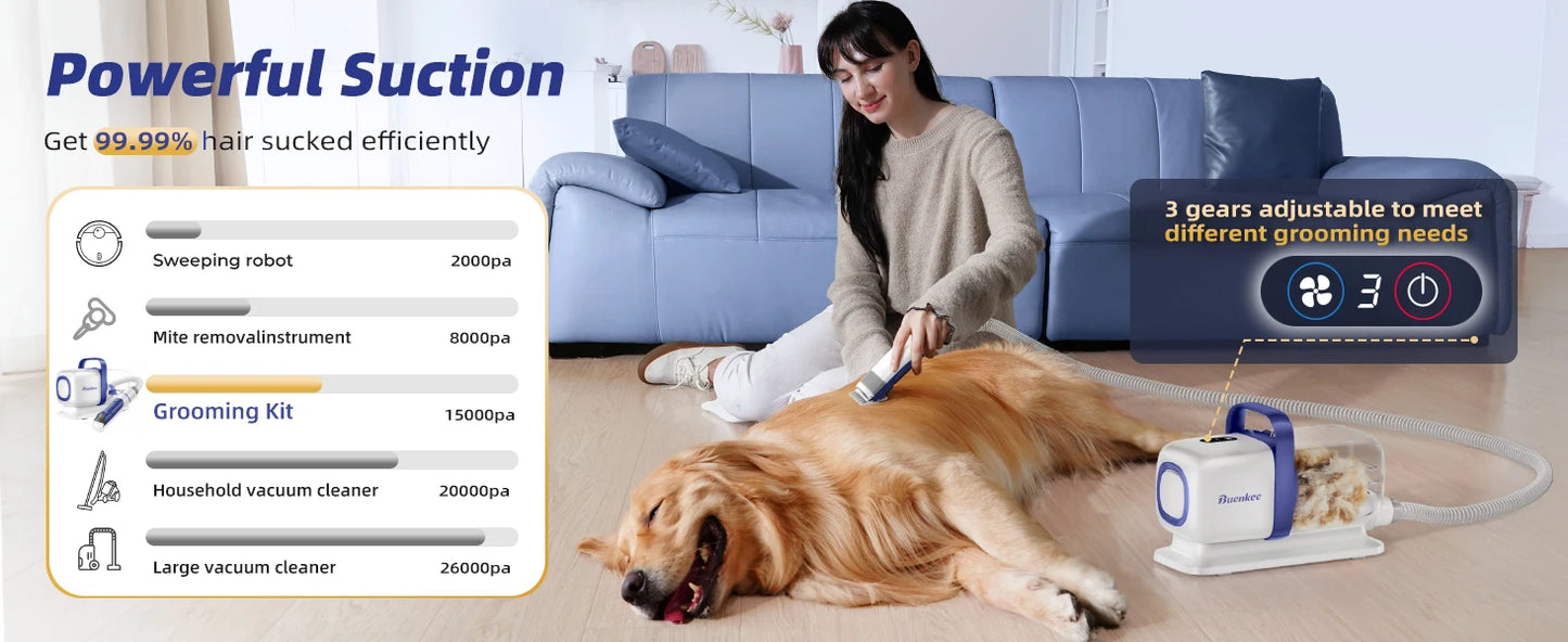 Dog Grooming Kit,Pet Grooming Vacuum&Dog Clippers,7 in 1 Pet Grooming Vacuum,Professional Grooming Shedding Tools for Dogs Cats